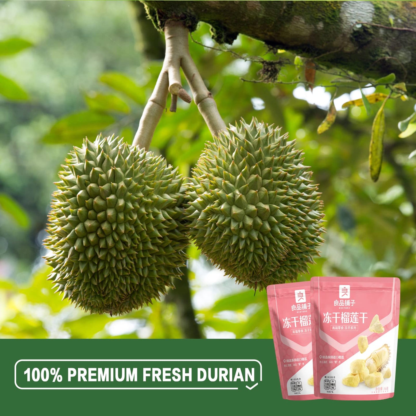 BESTORE Freeze Dried Durian Snack - Premium Thai Golden Pillow Crisp, 3 Pack, 36g, No Added Sugar, Small Size