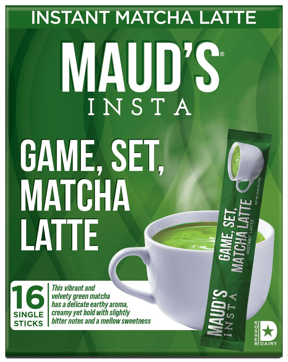 MAUDS Instant Matcha Latte Packets - 16 Count, Premium Matcha Powder, Travel Packs