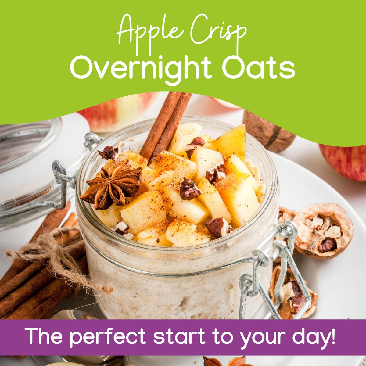 Molly & You Apple Crisp Overnight Oats (Pack Of 6) - Healthy Natural Source Of Protein Oatmeal Breakfast, A Vegan Friendly, High Source Of Fiber, Healthy Breakfast Option - Non- Gmo, Gluten-Free