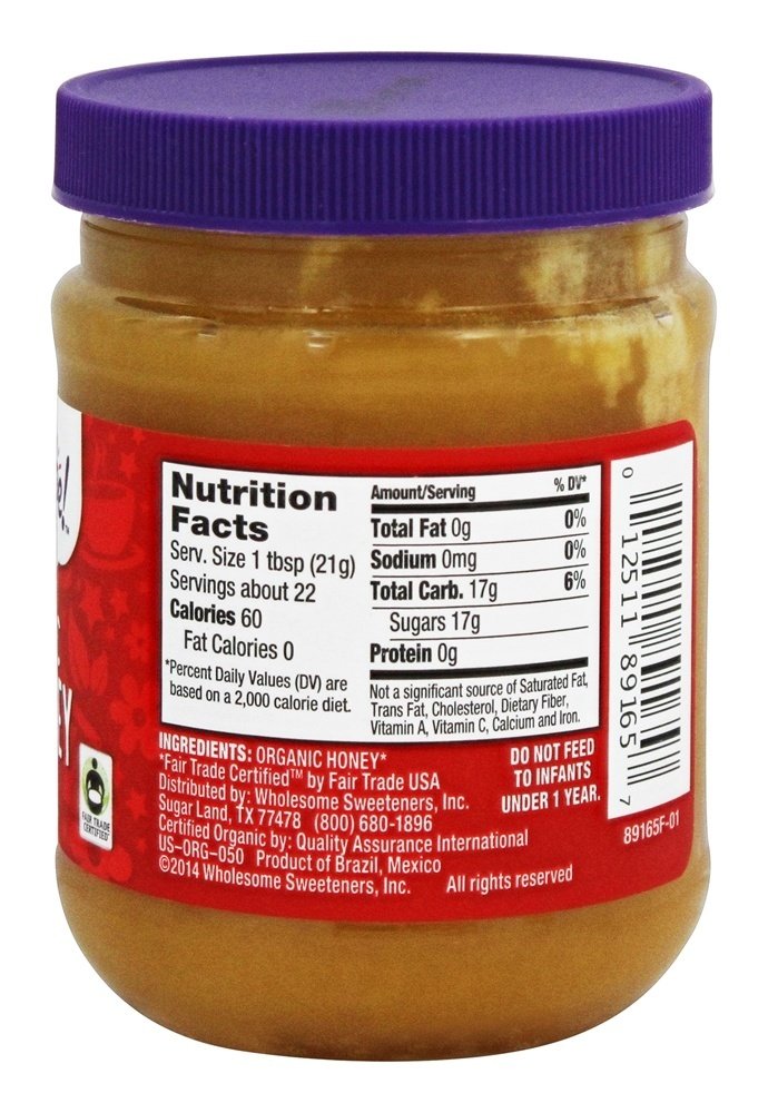 Wholesome Sweeteners 16-Ounce Organic Raw Unfiltered Honey Jar, 100% Pure, Fair Trade Certified, Non GMO Project Verified, & Glu