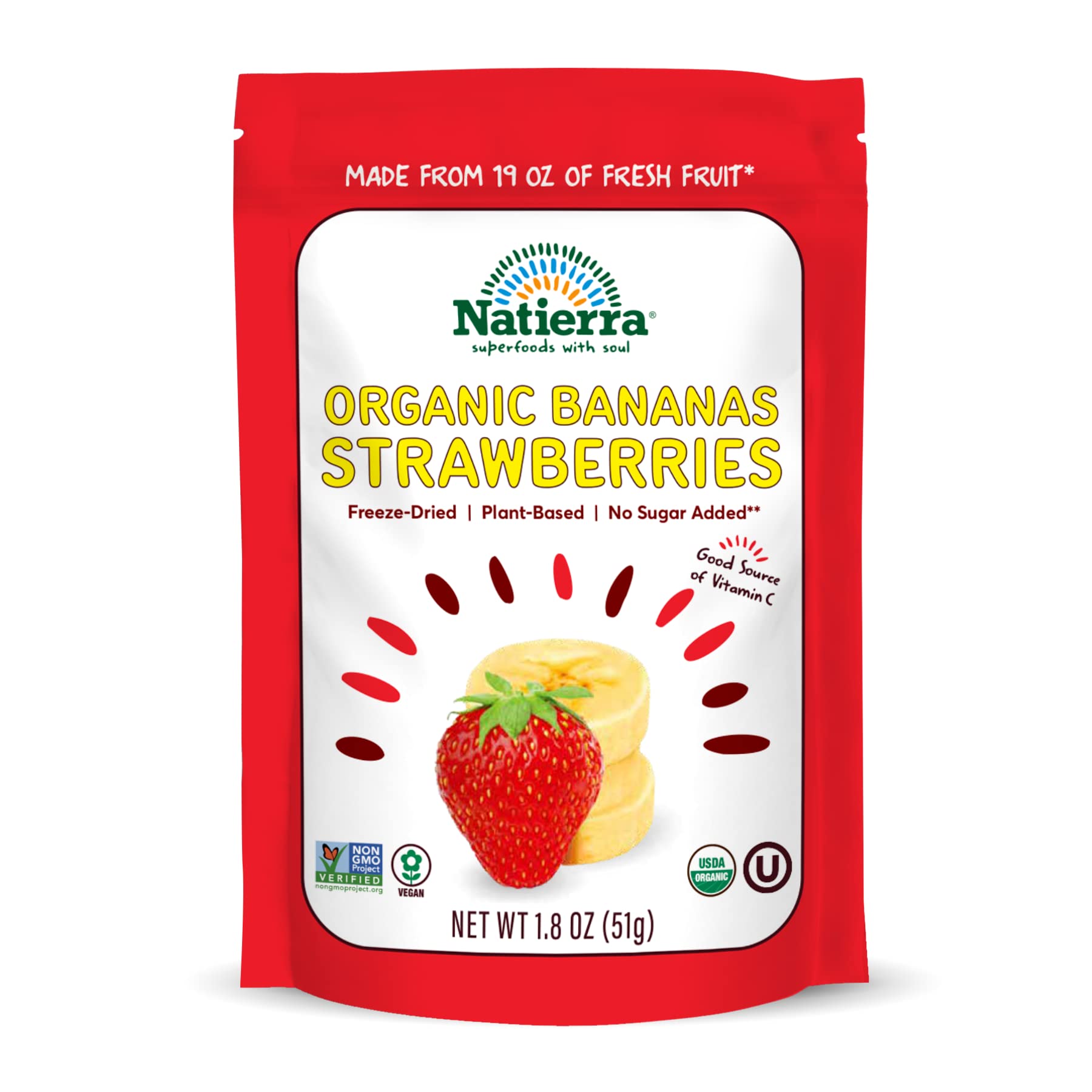 Natierra Nature'S All Foods Organic Freeze-Dried Bananas + Strawberries, Usda Certified Organic, Vegan, Non-Gmo, 1.8 Ounce (Pack Of 12)