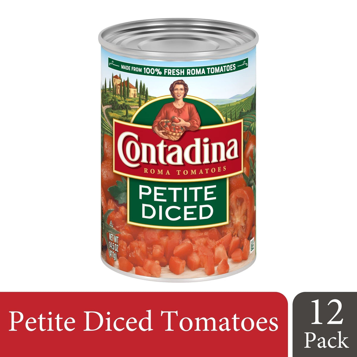CONTADINA Petite Cut Diced Tomatoes  12 Pack  14.5 oz Can  Red
