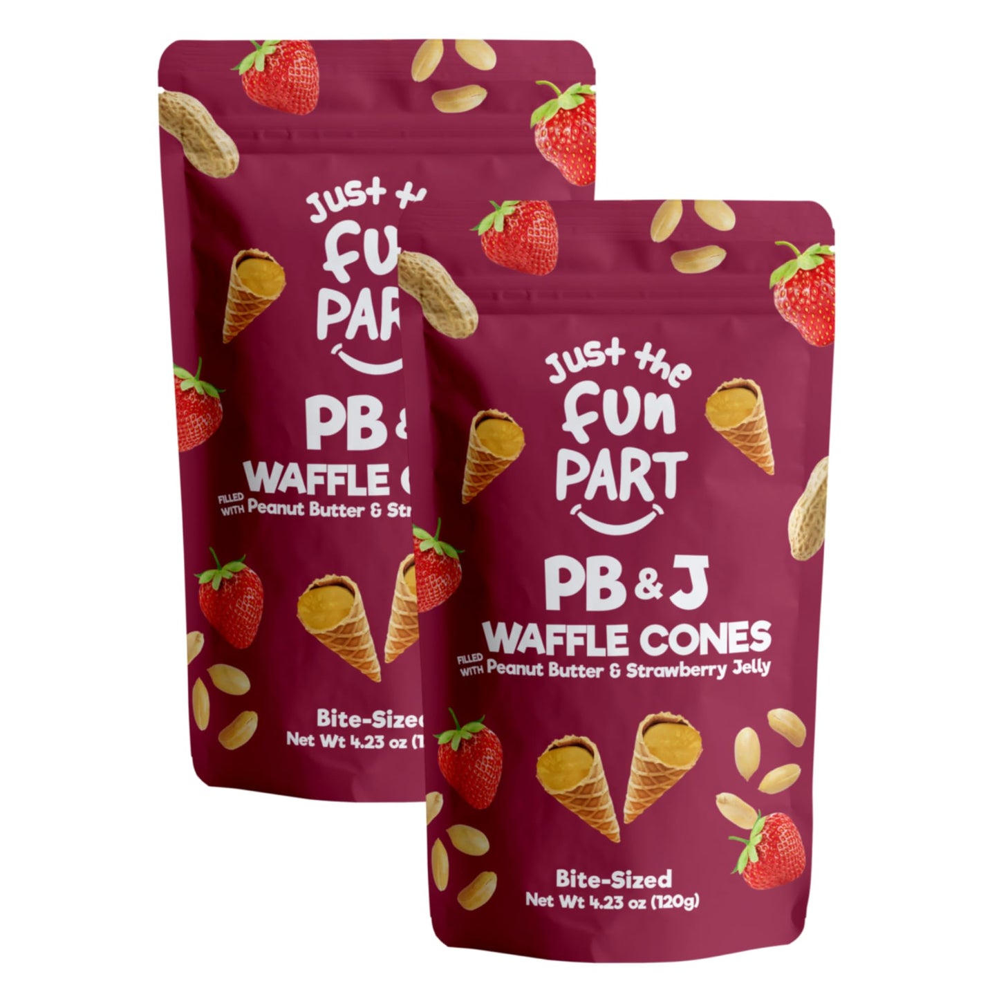 Just The Fun Part | Bite-Size Crispy Mini Waffle Cones | Filled With Enhanced Belgian Chocolate | Great For Snacks, Desserts, Grab & Go | Kosher | 4.23 Ounce (Pack Of 2, Peanut Butter, Strawberry Jelly)