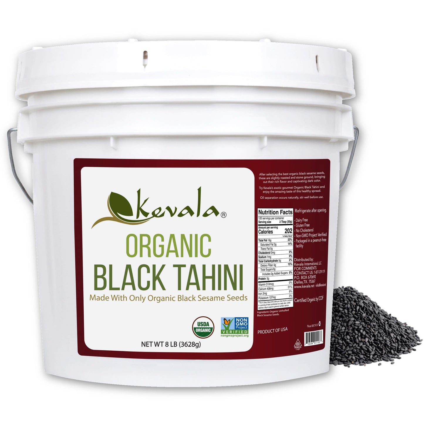 Kevala Organic Black Sesame Tahini Spread - Roasted Black Sesame Seeds - 8 lb