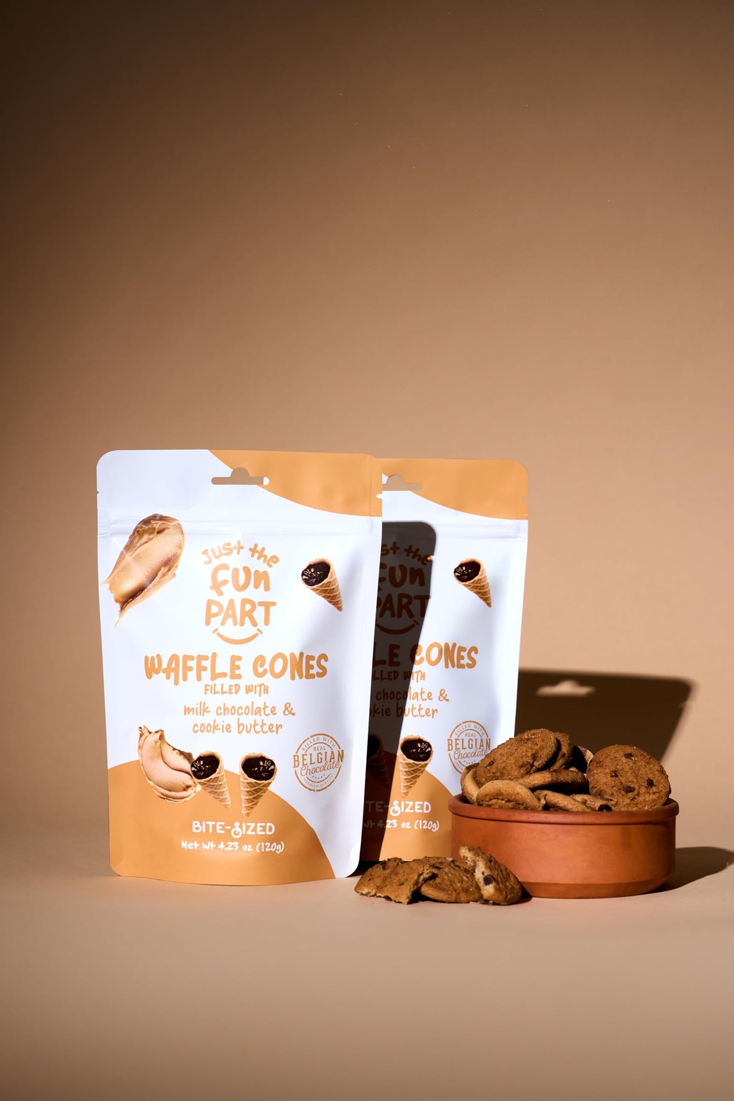 Just The Fun Part Mini Waffle Cones Filled with Belgian Chocolate, Pack of 2, 4.23 Ounce, Great for Snacks and Desserts