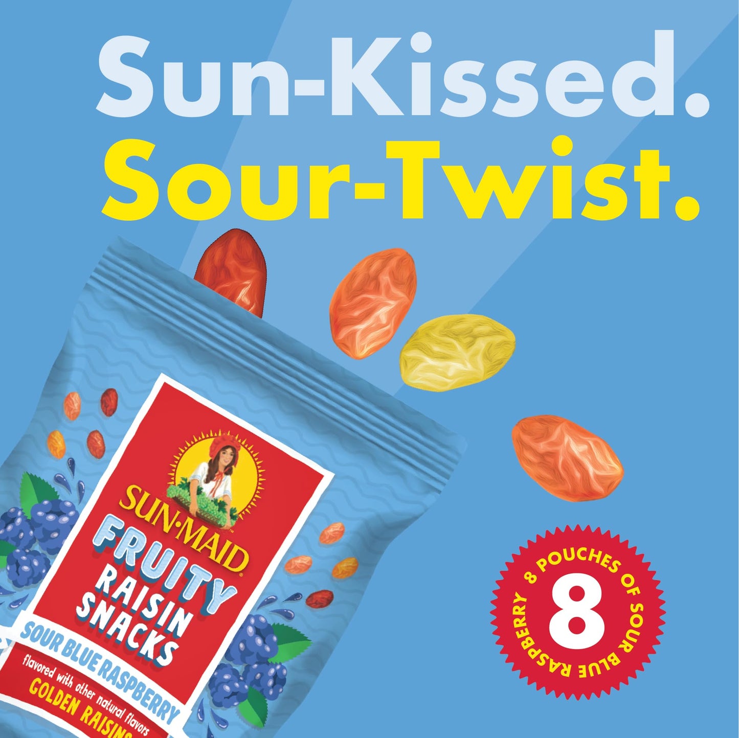 Sun-Maid Fruity Raisin Snack Variety Pack - Sour Strawberry, Watermelon & Blue Raspberry - 24 Pack (1.33 oz Pouches)