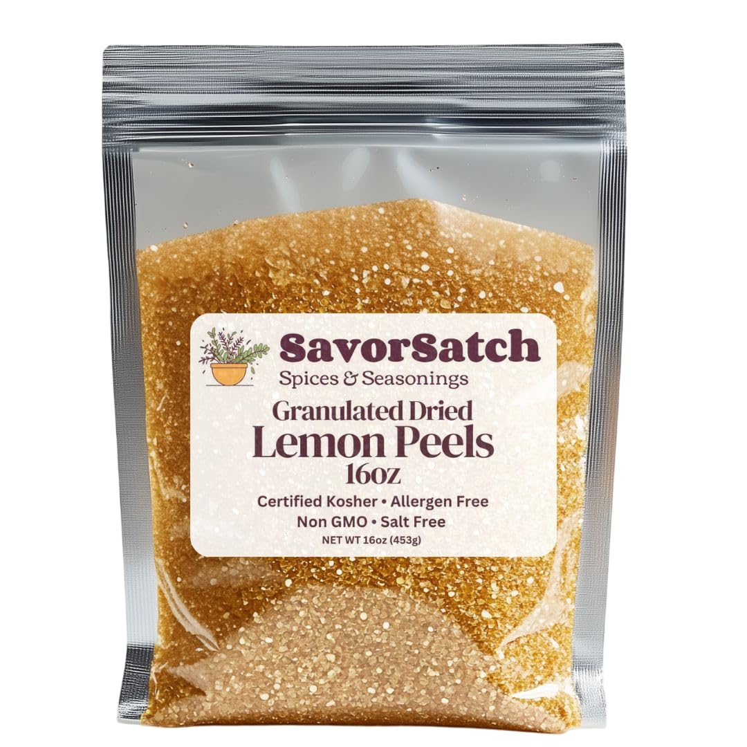 Savorsatch Lemon Peel Granules - 16Oz Resealable Pouch | Certified Kosher  Gmo-Free  Allergen-Free | Bulk Citrus Zest For Seasoning  Rubs  Marinades  Dressings - 16 Ounce (Pack Of 1)