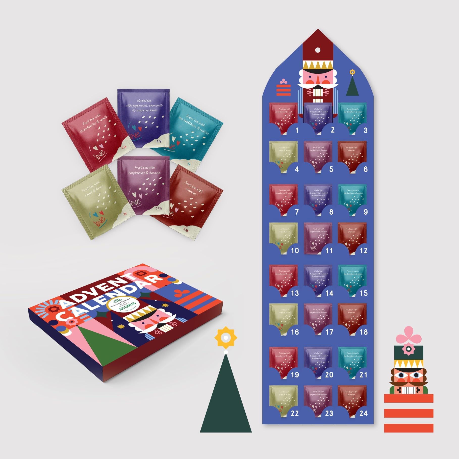 Tea Advent Calendar 2024 Nutcracker by Acorus- 6 Christmasy flavors - 24 tea bags For The Christmas Countdown - Gift Idea For Ch