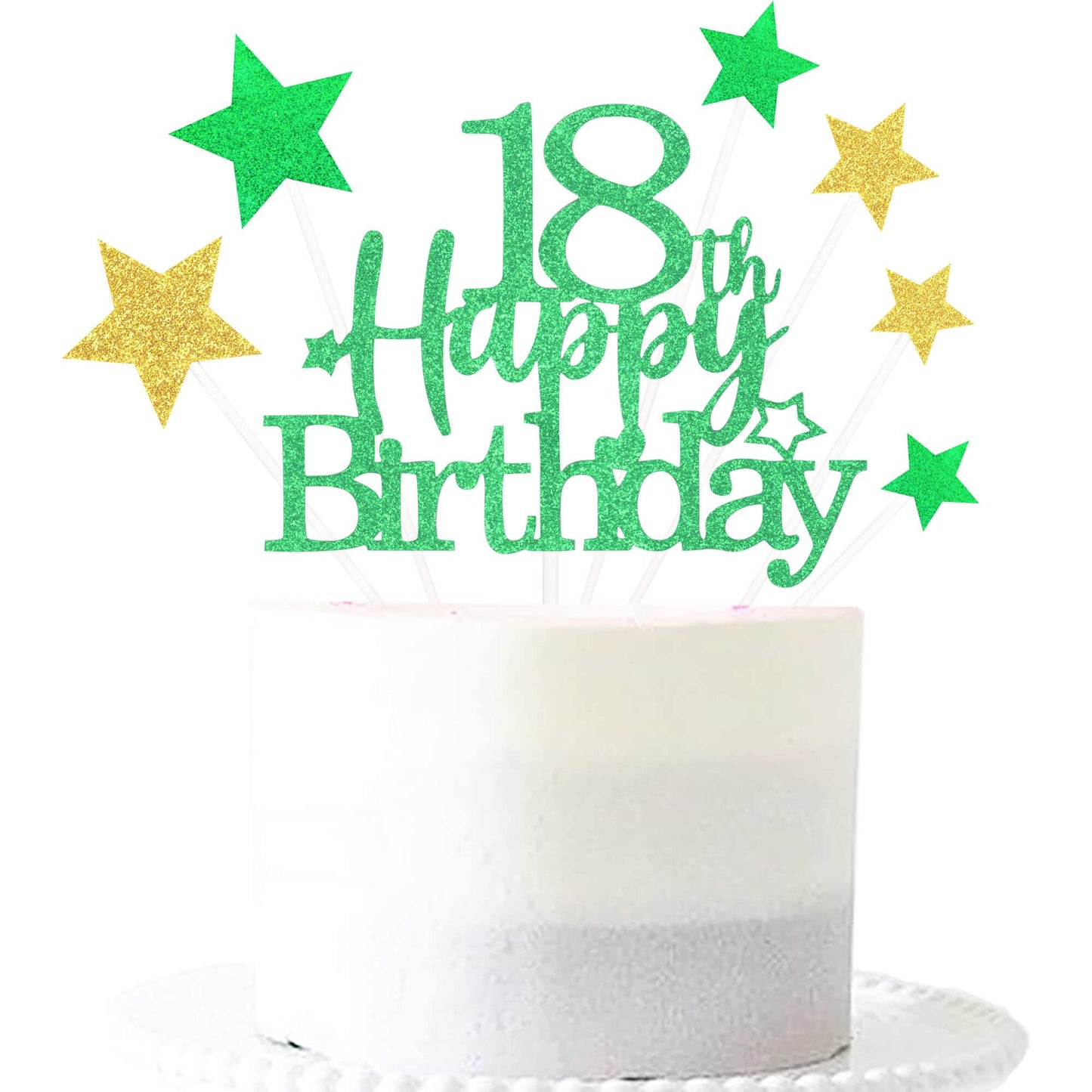 Pargleev Glittery 18th Birthday Cake Topper, Personalised, Paper, Green Gold, Model hbcp-ljcp18-221027