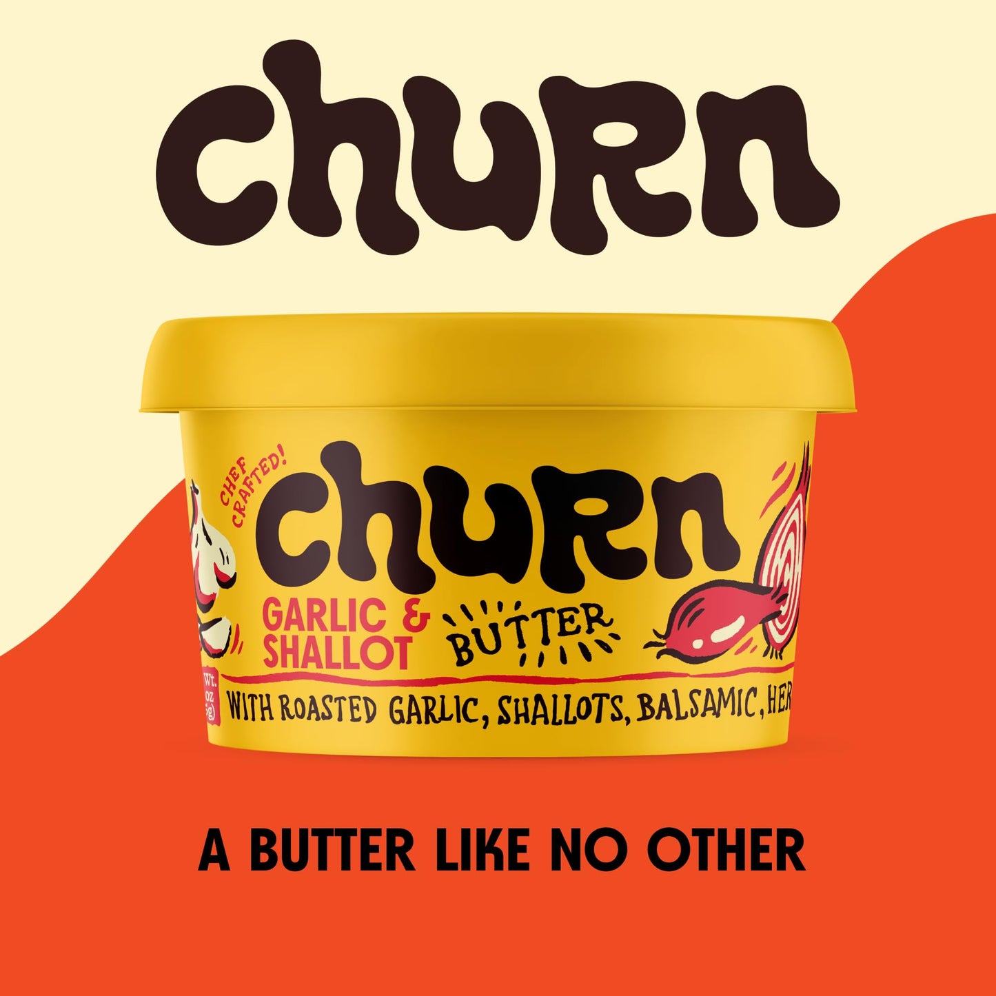 Churn Garlic & Shallot Butter, Flavored Compound Butter, 11oz (2 x 5.5oz), Non-GMO, Yellow