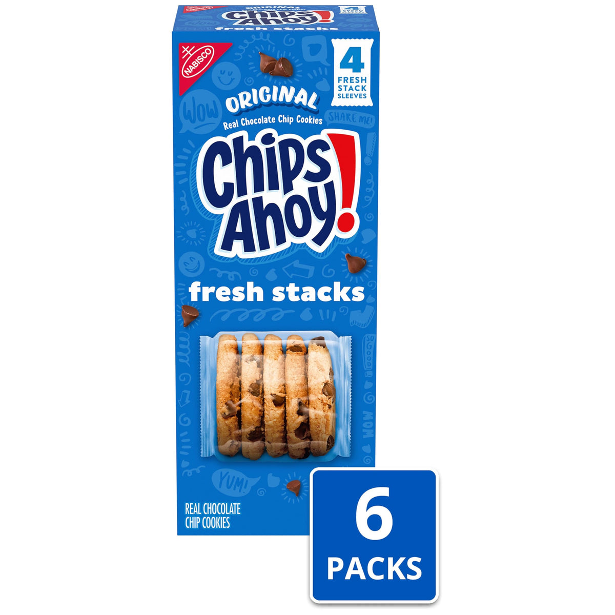 CHIPS AHOY! Fresh Stacks Original Chocolate Chip Cookies, Bulk Travel Snacks, 6 Boxes (24 Multi Snack Packs)