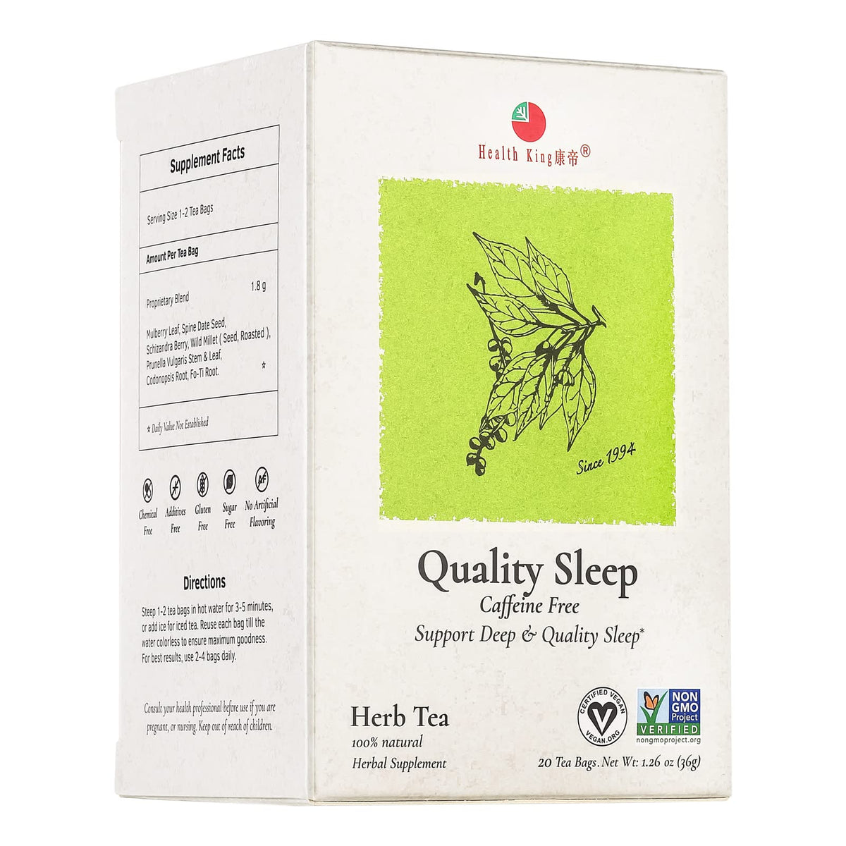 Health King Quality Sleep Herb Tea, Teabags, 20 Count Box