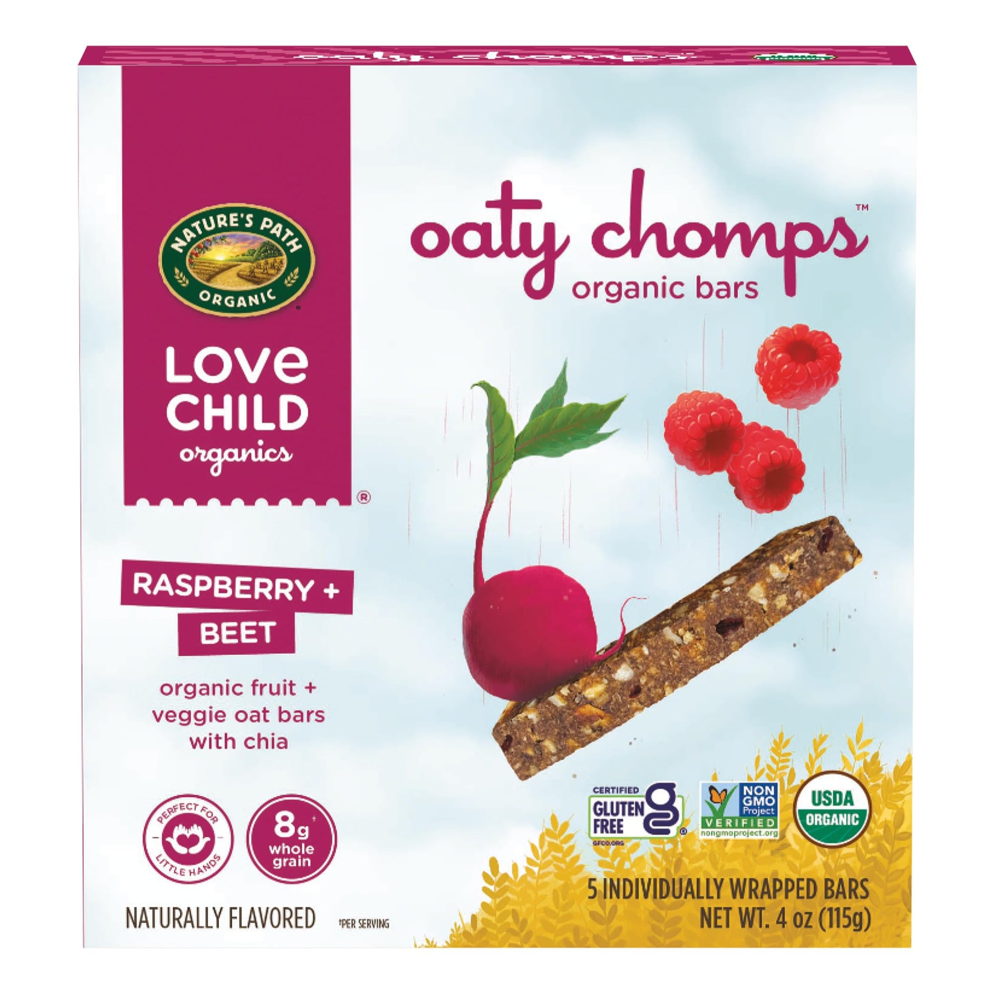 Love Child Organics Oaty Chomps Raspberry + Beet Snack Bars, 4 oz (Pack of 1), Gluten Free, Non-GMO, by Natures Path
