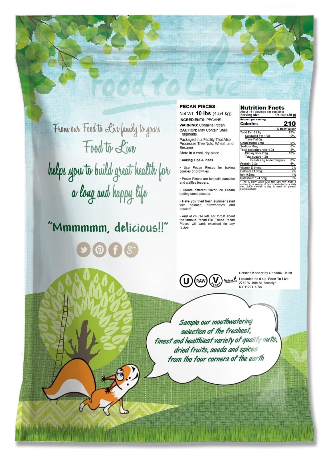 Food To Live Pecan Pieces, 10 Pounds - Chopped Raw Pecan Nuts, Unsalted, Unroasted, Shelled, Kosher, Vegan, Sirtfood, Bulk. Good