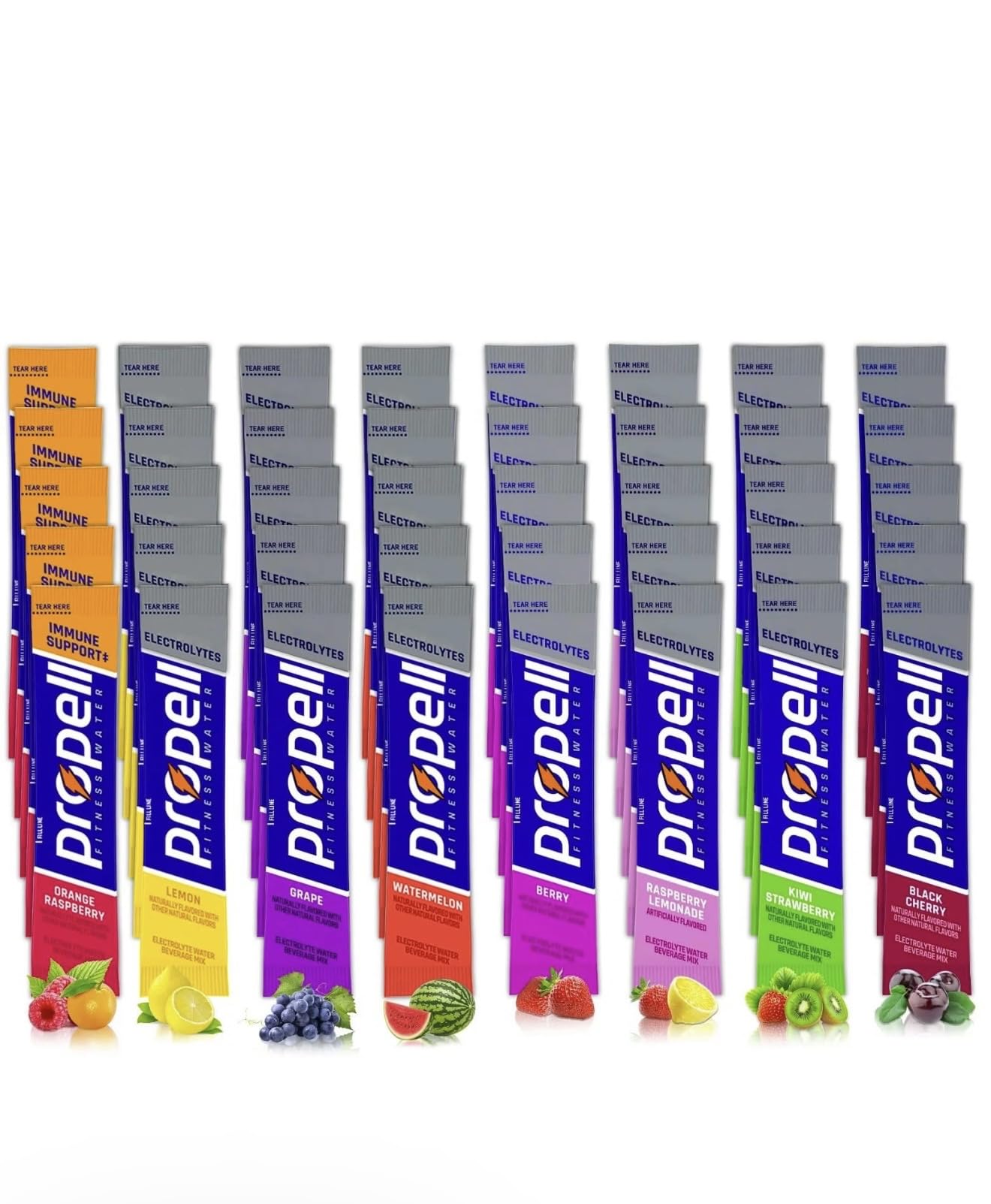 ALL 8 FLAVORS Powder Packets Variety Pack, Total 40 Packets of 8 Different Flavors: Lemon, Watermelon, Black Cherry, Grape, Berr