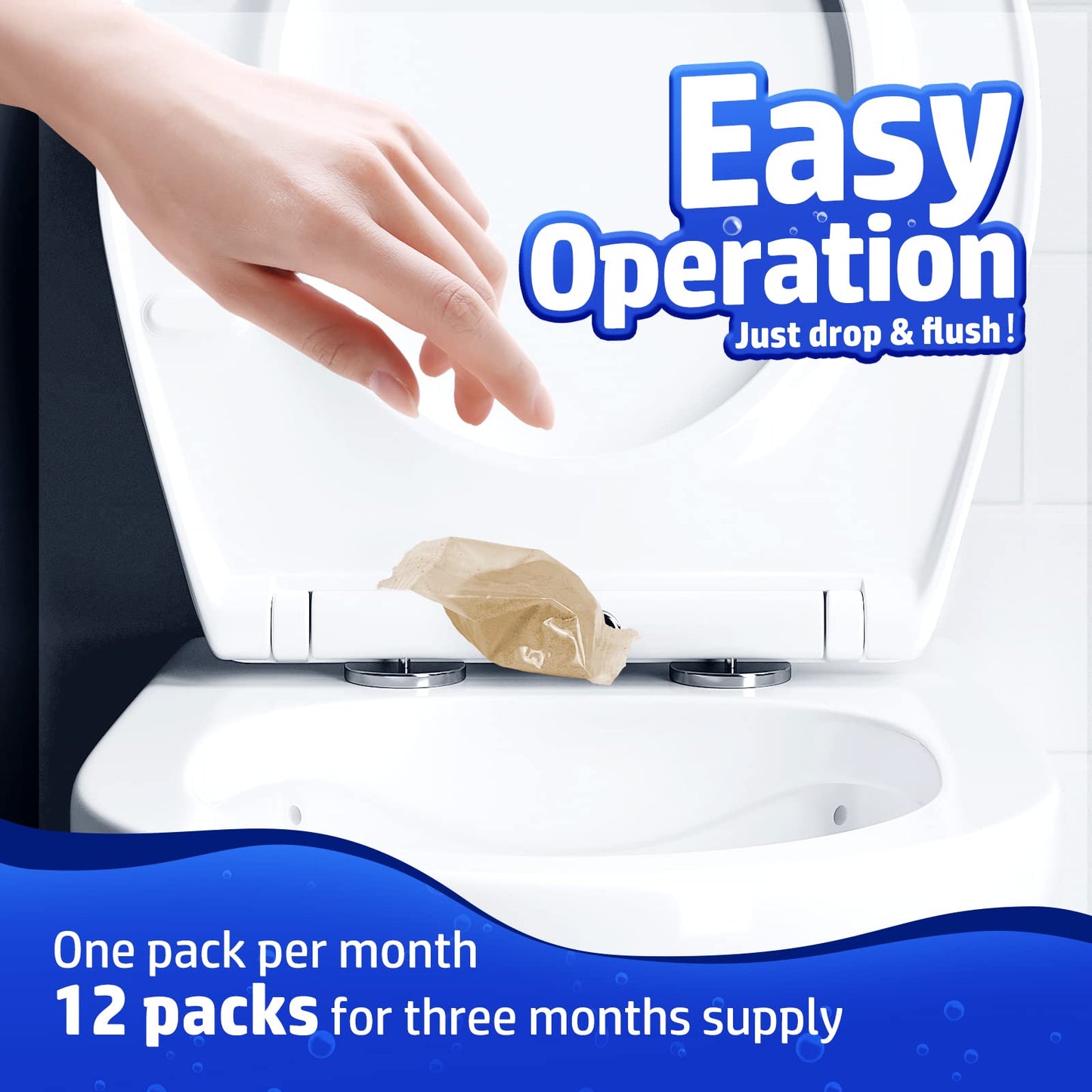 Vacplus Septic Tank Treatment - 12 Packs For 1-Year Supply, Flushable & Dissolvable Septic Tank Treatment Packets With Easy Operation, Biodegradable Septic Tank Treatment Enzymes For Wastes & Odors
