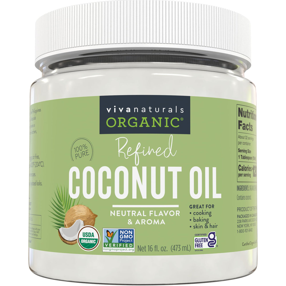 Viva Naturals Refined Coconut Oil - Expeller-Pressed Organic Coconut Oil For Cooking And Baking With Neutral Flavor & Aroma - Us
