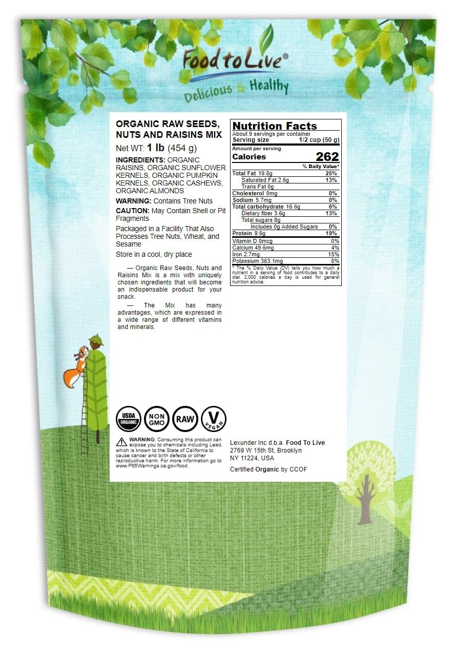 Organic Raw Seeds, Nuts and Raisins Mix, 1 Pound - Raw and Non-GMO Trail Mix Contains Walnuts, Almonds, Cashews, Hazelnuts, and
