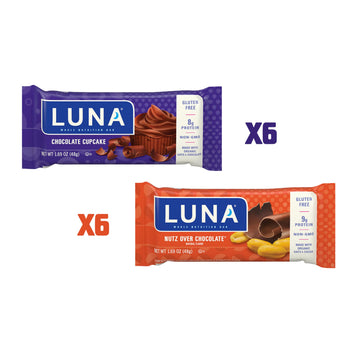 Luna Bar - Variety Pack - Nutz Over Chocolate And Chocolate Cupcake Flavor - Gluten Free Snack Bars - Non-Gmo - Protein Bars - Made With Organic Oats (12 Pack)