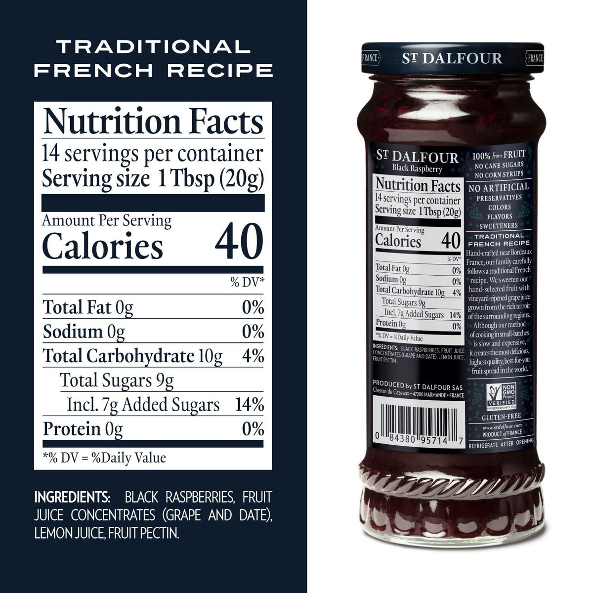 St. Dalfour Black Raspberry Fruit Spread - 10Oz - 100% From Fruit, No Artificial Ingredients, Non-Gmo, No Cane Sugars, All Natur