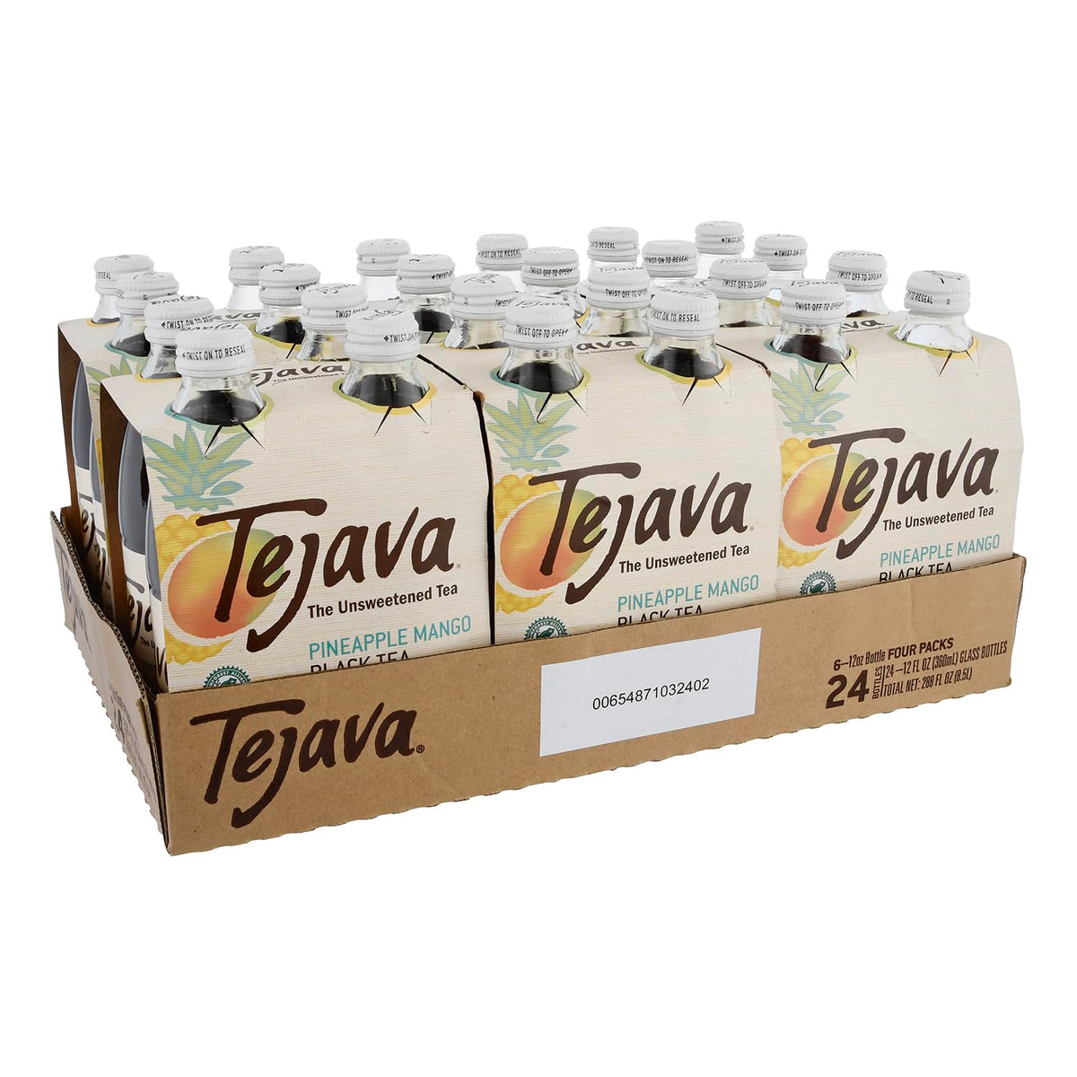 Tejava Pineapple Mango Black Iced Tea, 24 Pack, 12Oz Glass Bottles, Unsweetened, Non-Gmo, Kosher, No Sugar Or Sweeteners, No Cal