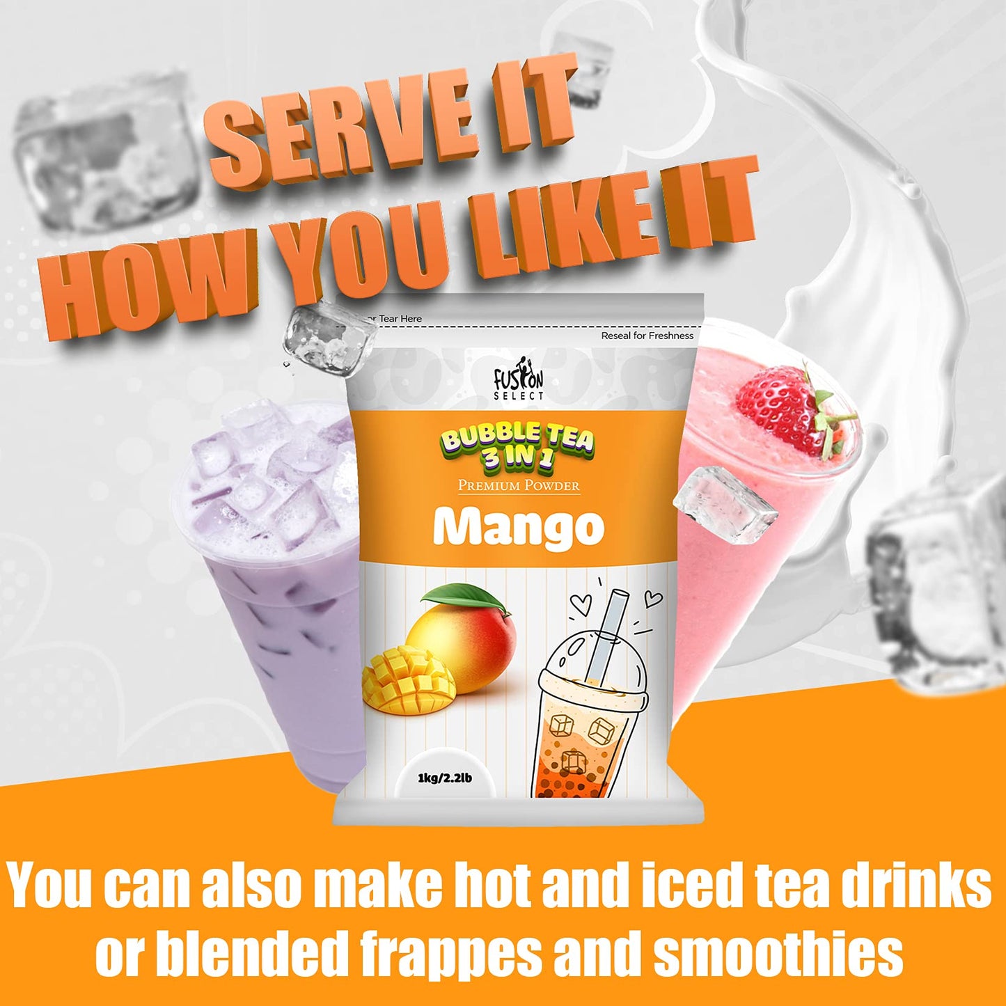 Fusion Select 2.2Lb Coconut Milk Tea Powder Coconut Flavored-3-In-1 Drink Powder With Cream & Sugar - Instant Pre-Mixed Beverage For Hot Or Cold Blends Or Yummy Frappes