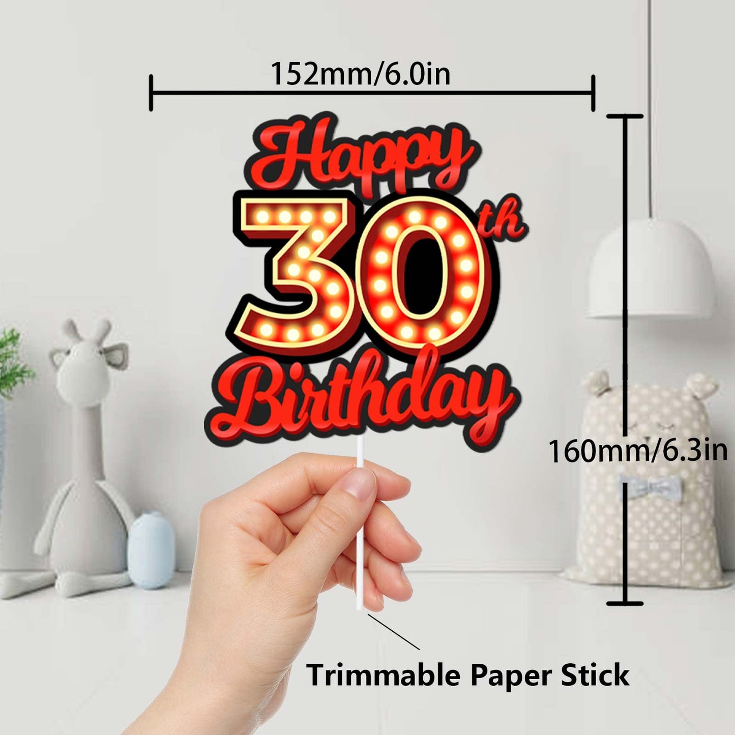 Happy 30Th Birthday Cake Topper Fluorescent Flashing Night Out Hen Movie Nightclub Theme Decor Supplies Woman Man Happy Birthday