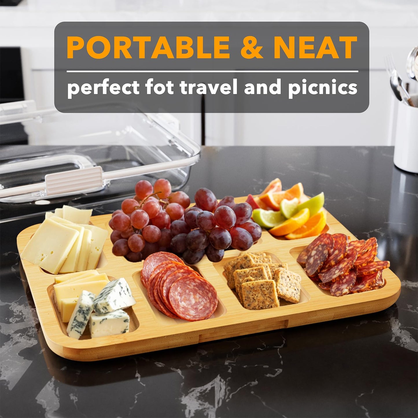 SpaceAid Charcuterie Board with Clear Lid, Portable Travel Cheese Cutting Boards for Picnic Accessories, Bamboo Serving Tray wit