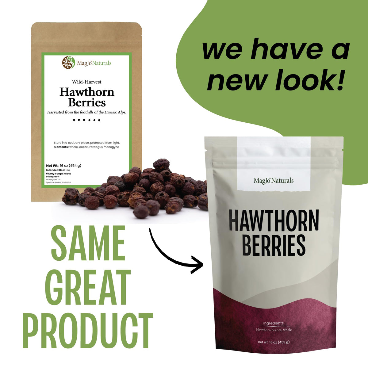 MagJo Hawthorn Berries Whole Dried 16 oz (1 lb)