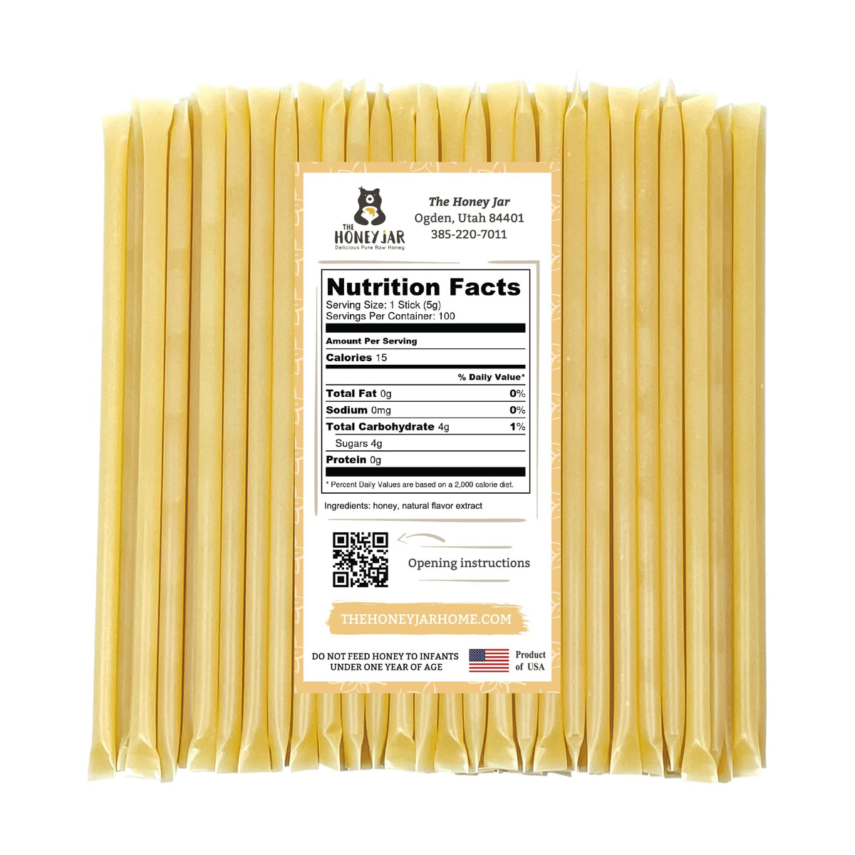 The Honey Jar Vanilla Flavored Raw Honey Sticks - 100 Count Pack for Tea and Coffee