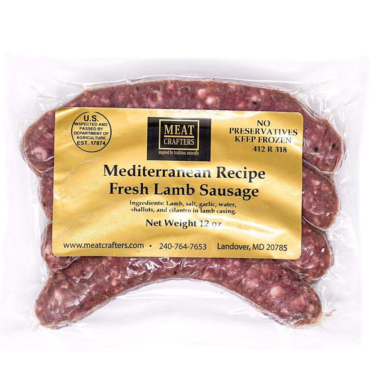 MeatCrafters Mediterranean Lamb Sausage, No Antibiotics, Preservative Free, 12oz (4-Pack, 16 Total Links)