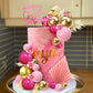 29 Pcs Flower Boho Cake Topper Balls Cake Decorations With Hot Pink And Gold Balls Palm Leaves Artificial Plants For Wedding Bab