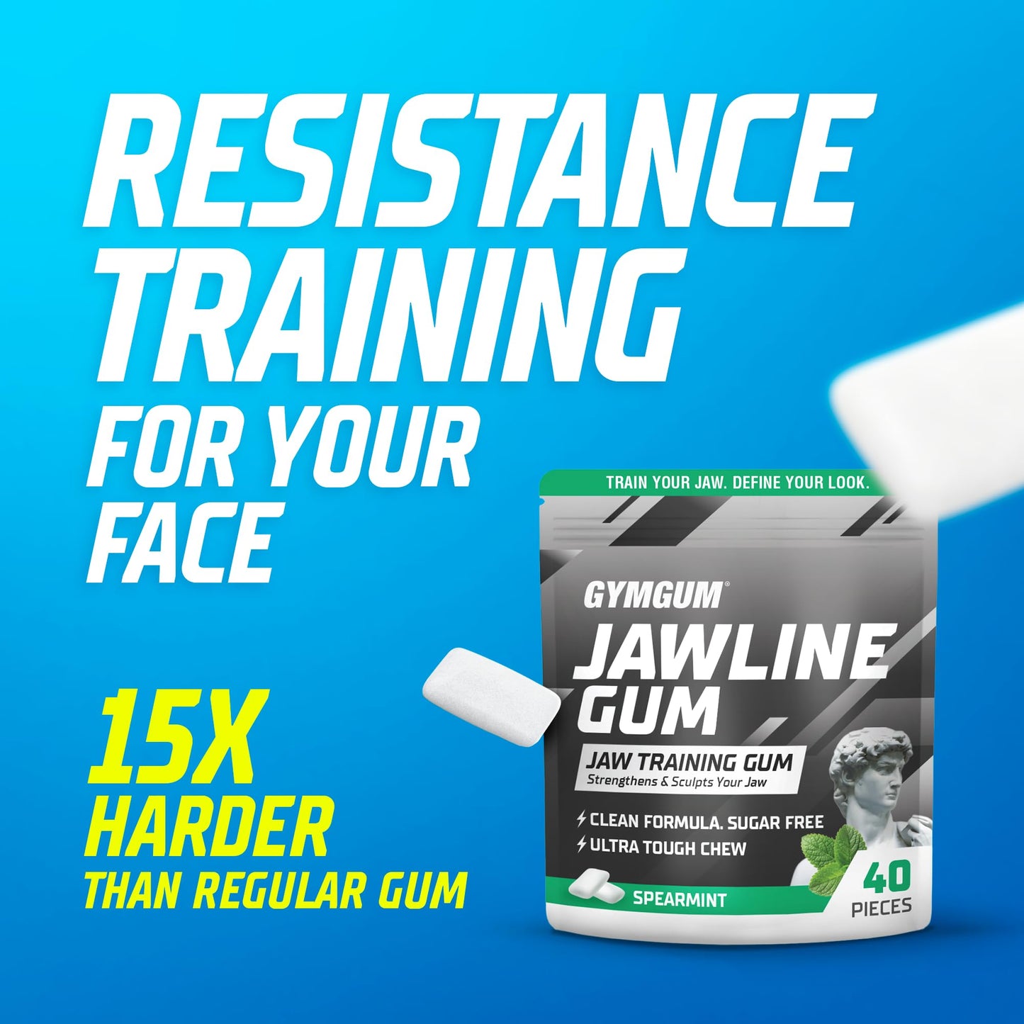 GYMGUM Jawline Gum Ultra Hard Chewing Gum | No Calories, No Sugar, No Artificial Sweeteners | Keto Friendly Mewing Gum for Jawli