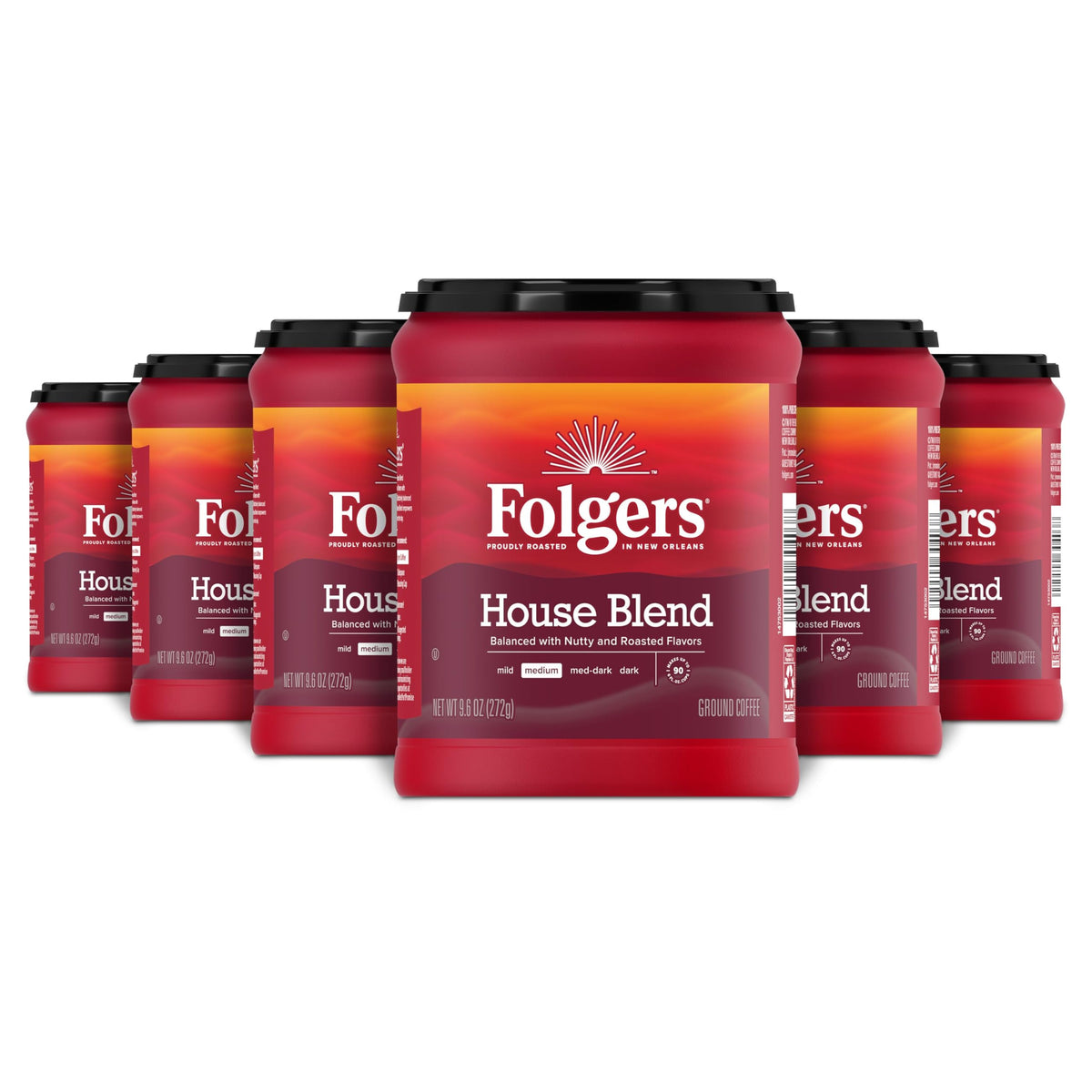 Folgers House Blend Medium Roast Ground Coffee, 9.6 Ounces (Pack Of 6)