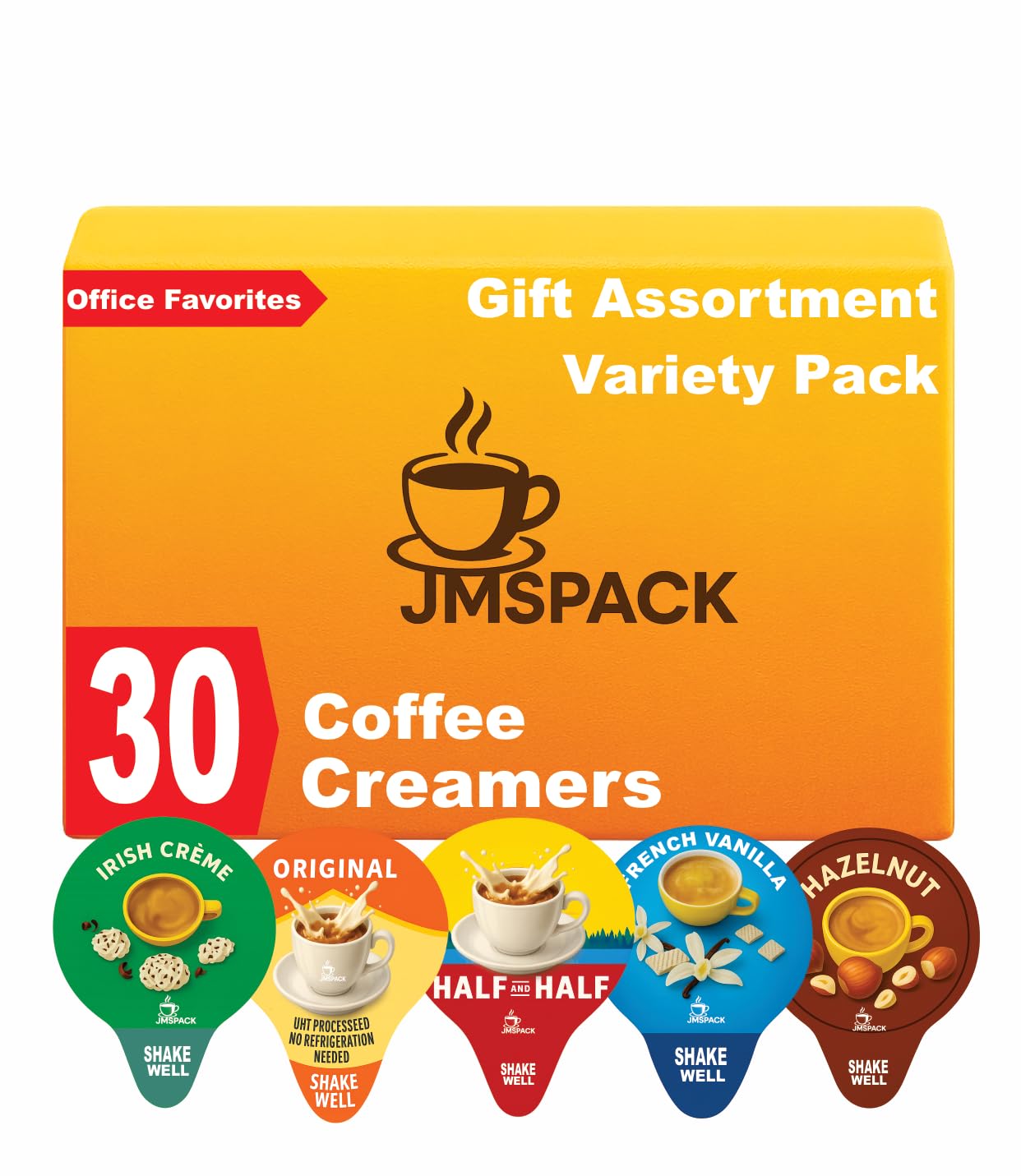Variety Pack Creamers Liquid Creamer Singles | Gift Assortment Box | Coffee Cream, French Vanilla, Original, Irish Creme, Hazelnut & Half & Half - No Refrigeration - Box Of 30.