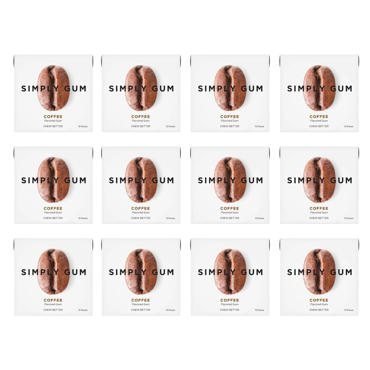 Simply Gum | Coffee | Plant- Based Chewing Gum | Pack of 12 | Synthetic Plastic Free + Aspartame Free + non GMO
