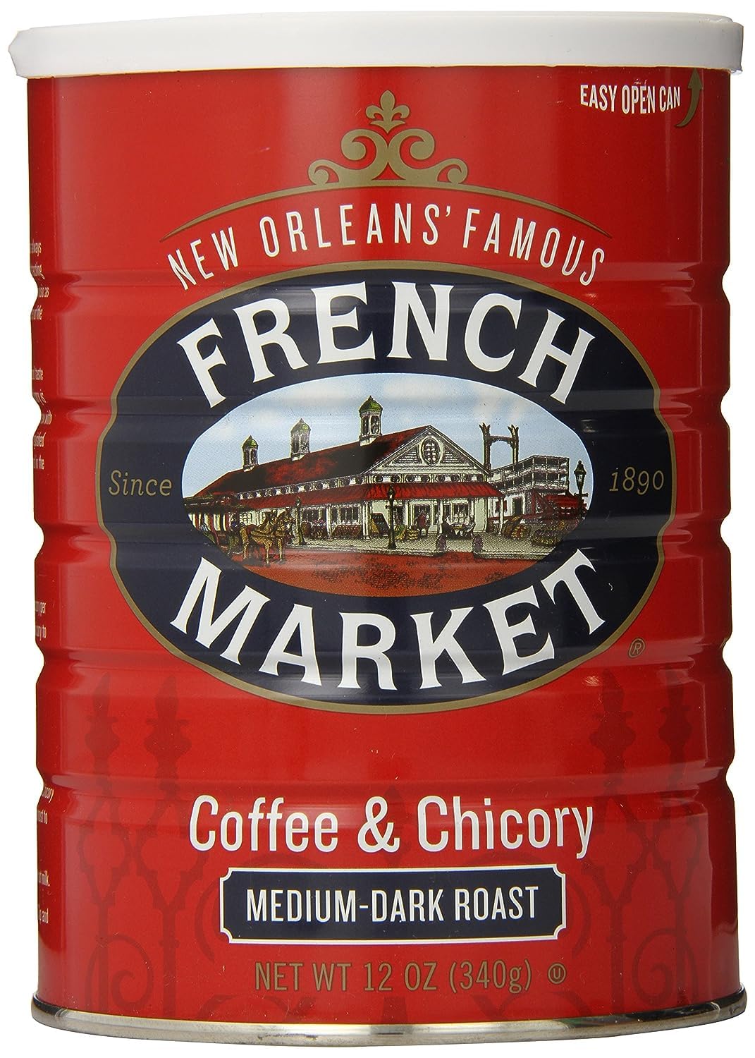 French Market Coffee, Coffee & Chicory Medium-Dark Roast Ground Coffee, 12-Ounce