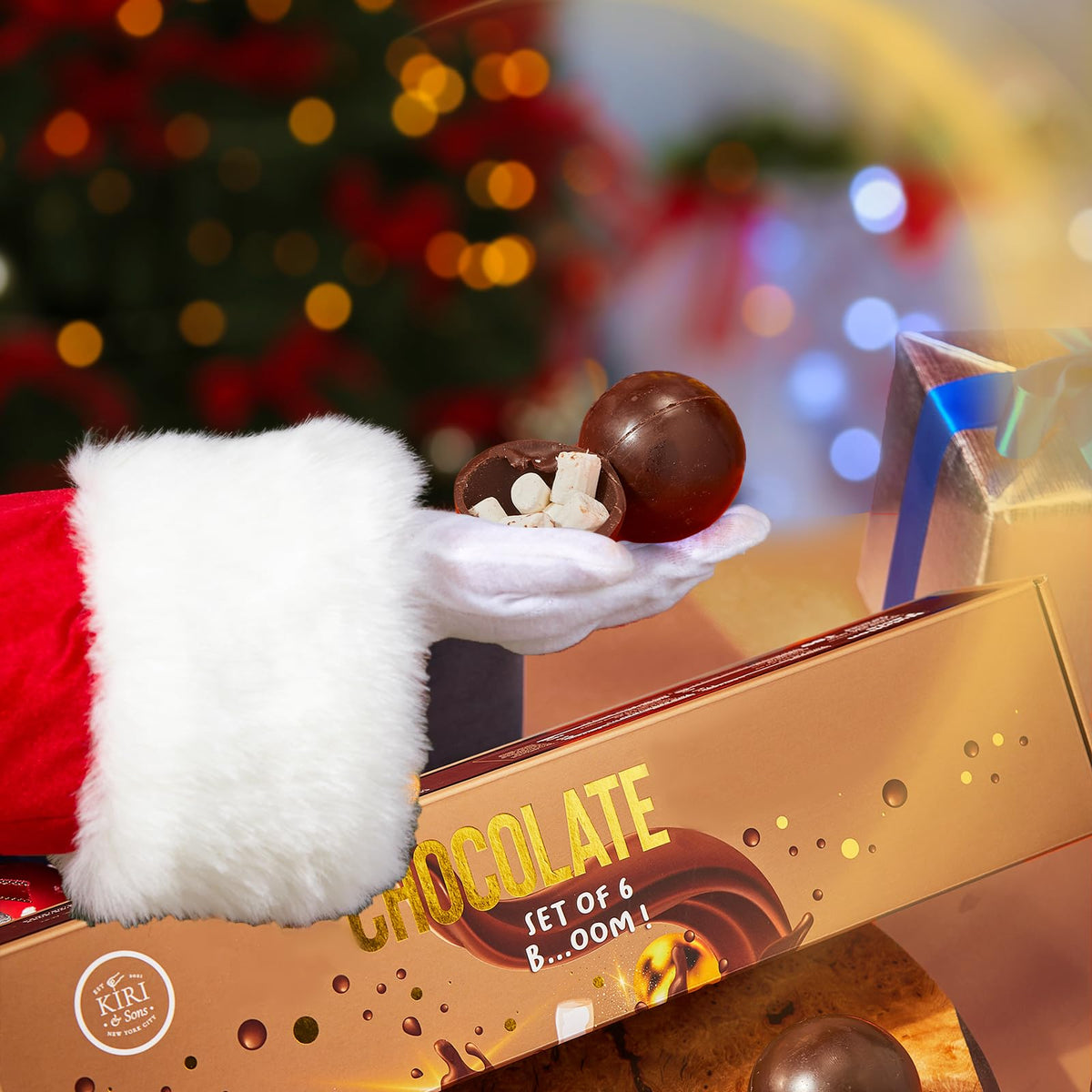 Kiri & Sons Hot Chocolate Boms - Set of 6 Cocoa Melts Marshmallow Balls - Caramel & Fudge Brownie Flavors - Classic Milk Chocolate