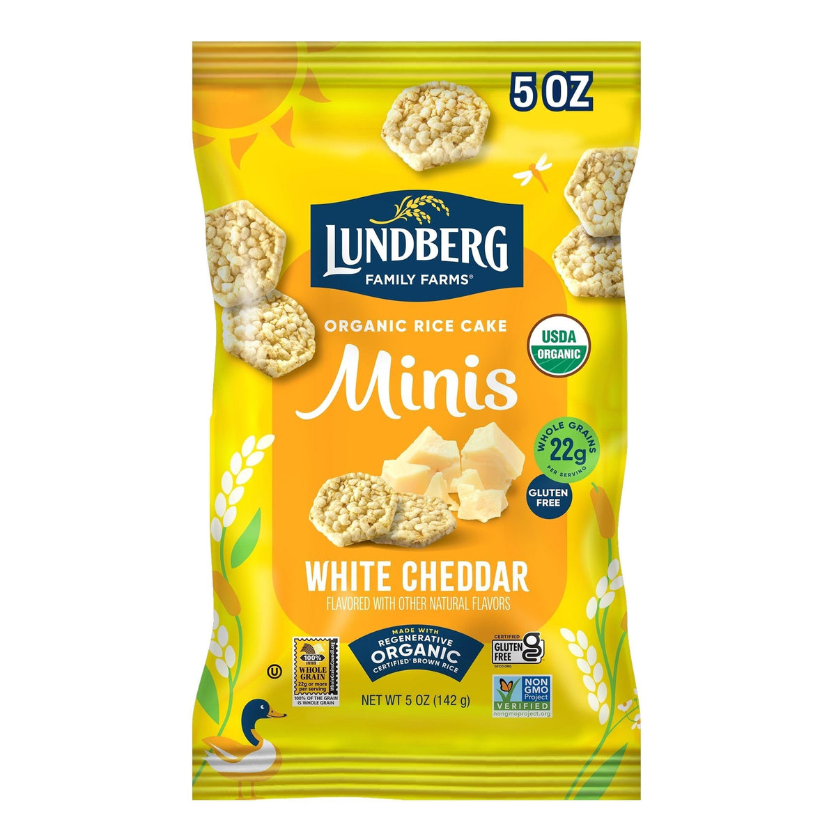 Lundberg Organic White Cheddar Rice Cake Minis, 5 Ounce, Gluten-Free, USDA Certified Organic, Non-GMO Verified, Whole Grain Brow
