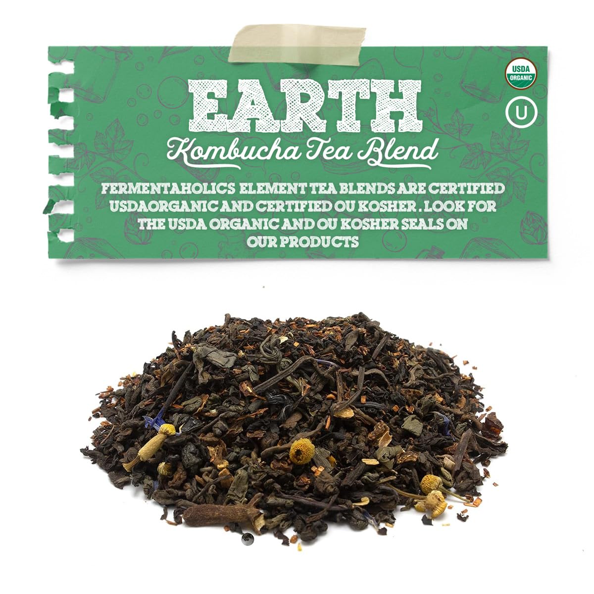 Fermentaholics - Element Kombucha Tea Blends | USDA Certified Organic Kombucha Tea Blend | Kosher Certified (Earth Blend)