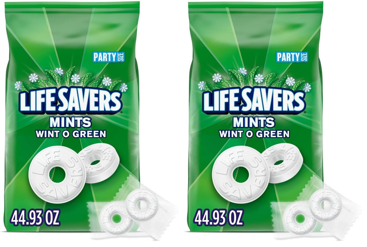 LIFE SAVERS Mints, Bulk Hard Candy Wint-O-Green Breath Mints, 44.93 oz Party Size (Pack of 2)