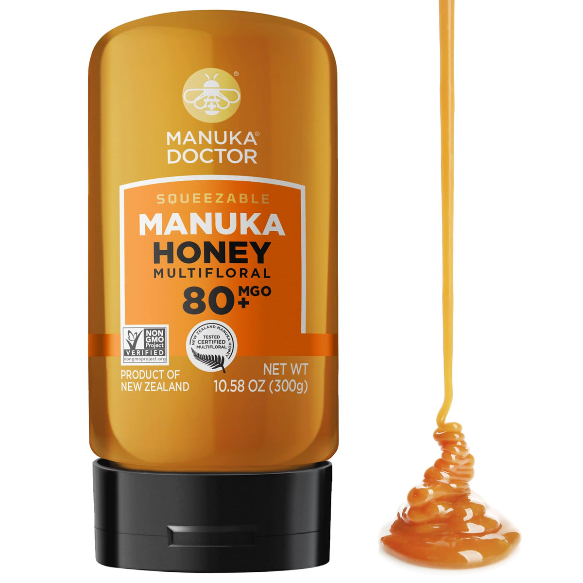 Manuka Doctor - Mgo 80+ Squeezy Manuka Honey Multifloral, 100% Pure New Zealand Honey. Certified. Guaranteed. Raw. Non-Gmo (10.5