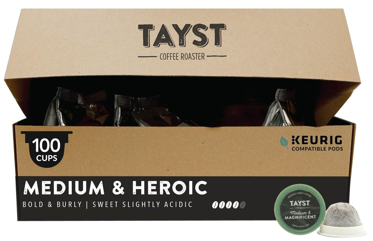 Tayst Coffee Pods, Medium & Heroic Medium Roast, K Cups Compatible with Keurig Coffee Maker, Sustainable Single Serve, Pack of 1