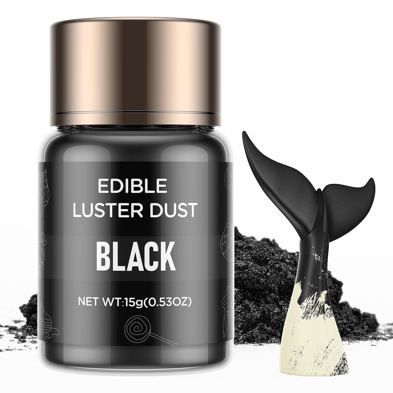 Cherrysea Luster Dust Edible Shimmer Powder - 15g Black Food Coloring for Cakes, Cookies, Cocktails, Candy