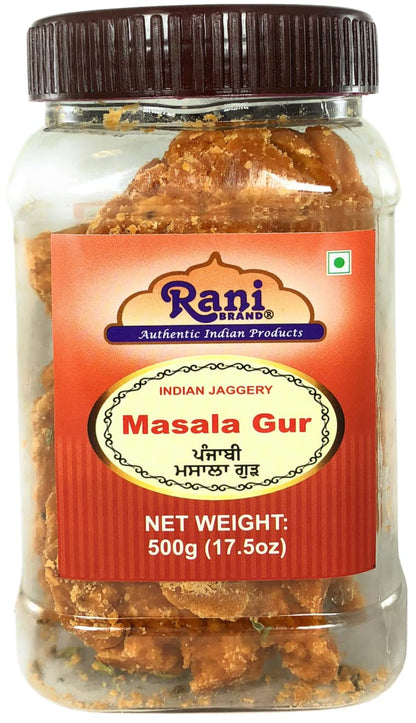 Rani Masala Gur (Jaggery) Indian Unrefined Raw Cane Sugar 17.5oz (1.1lbs) 500g PET Jar ~ Gluten Friendly | Vegan | NON-GMO | No 