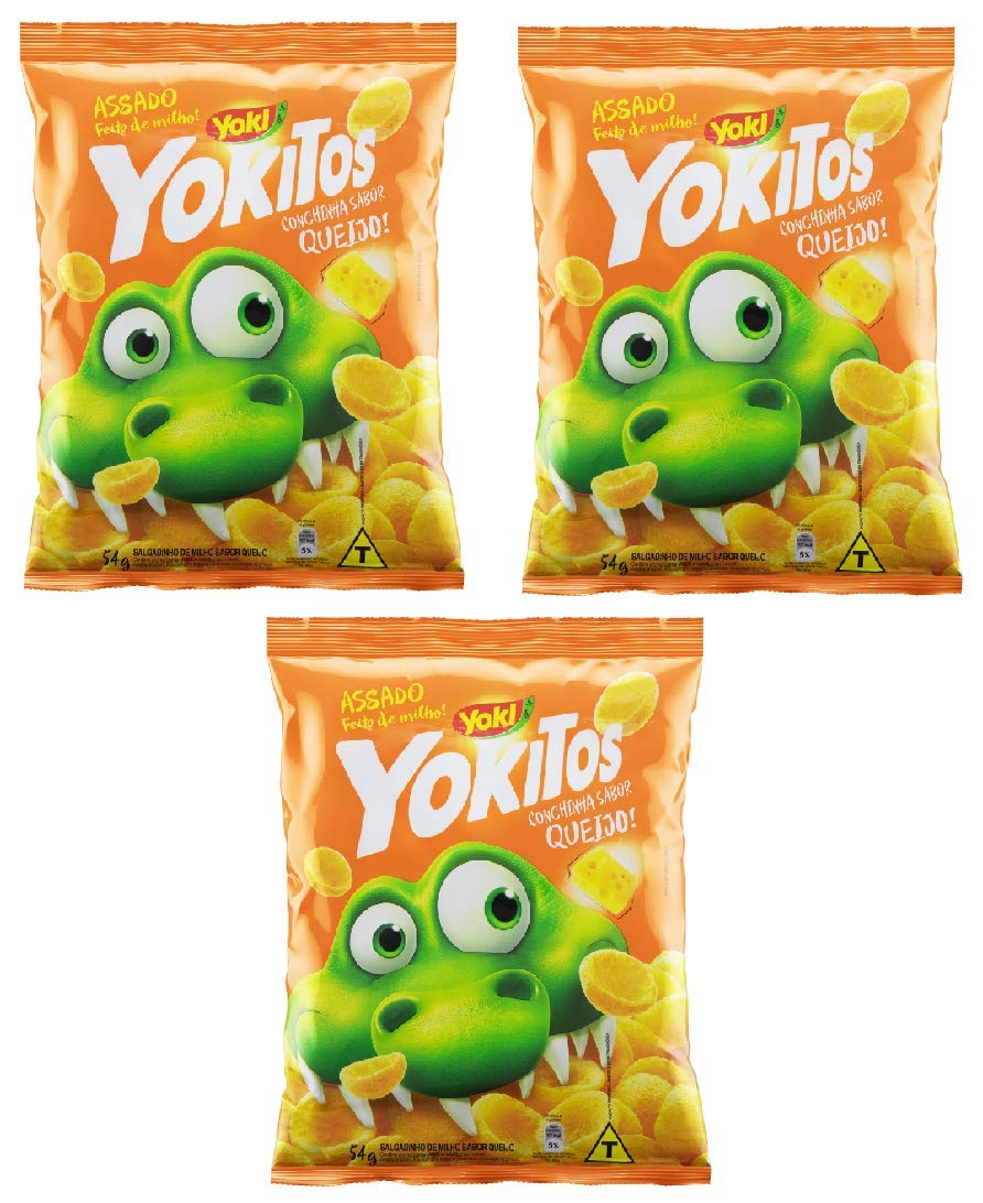 YOKITOS Assado Feito de Milho Sabor Queijo 54 gr. 3 PACK | Cheese Flavored Corn Chips 1.9 oz.