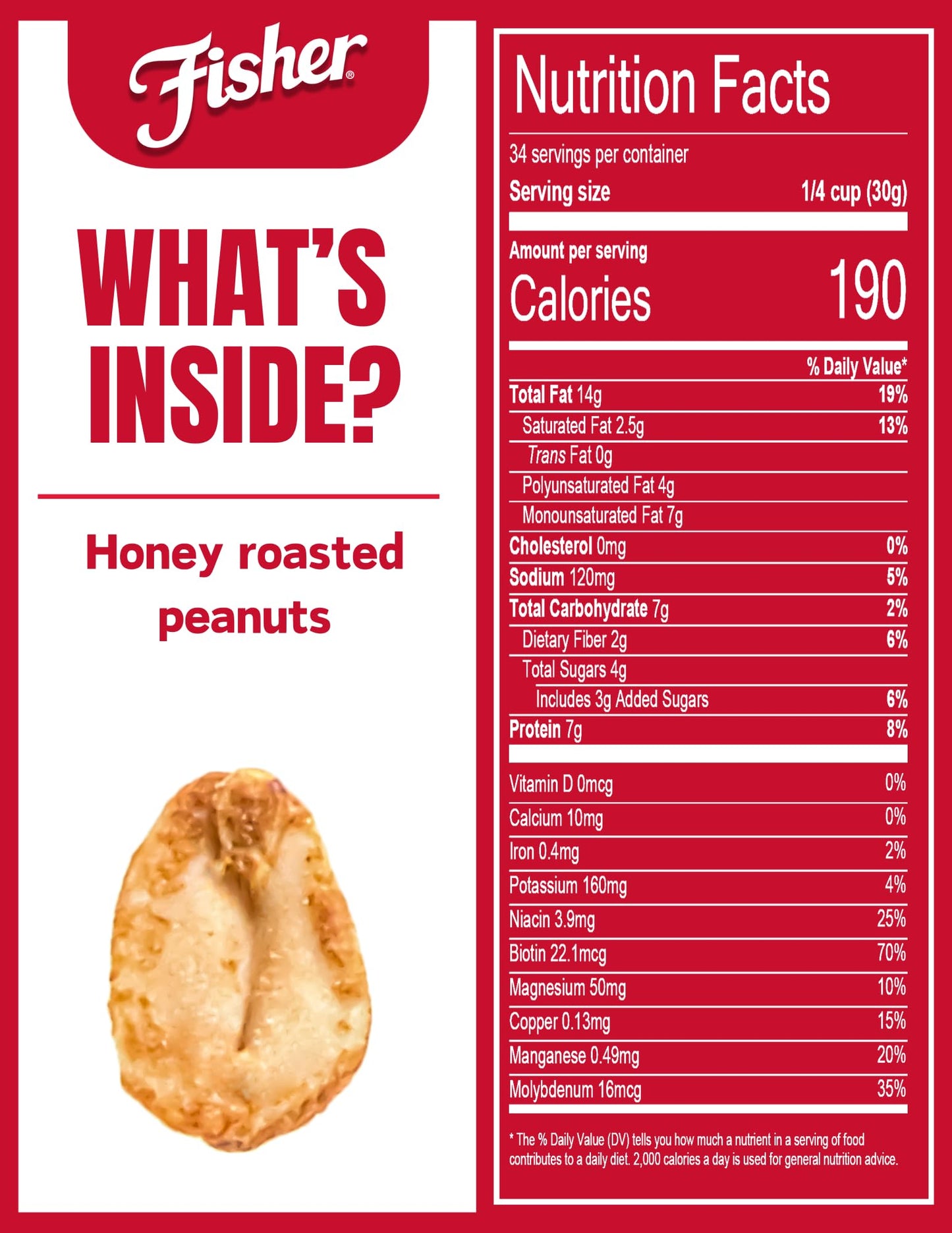 Fisher Snack Honey Roasted Peanuts, 36 Ounces (Pack Of 6), Made With Real Honey, 100% Recyclable