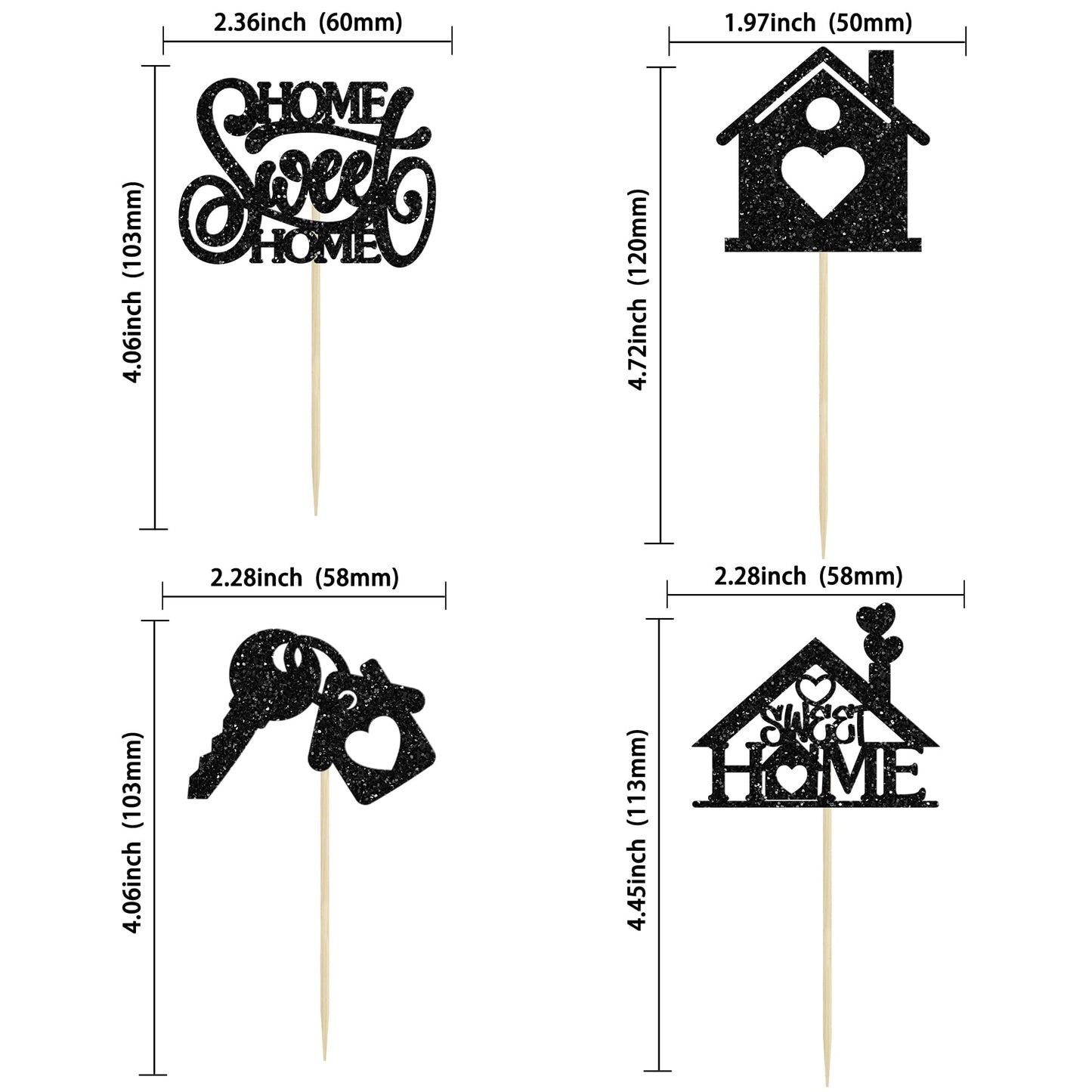 Ephlyn 24Pcs Cupcake Toppers Silver Glitter Key Lock Housewarming Cake Decorations 2.6x4.3 inches Paper