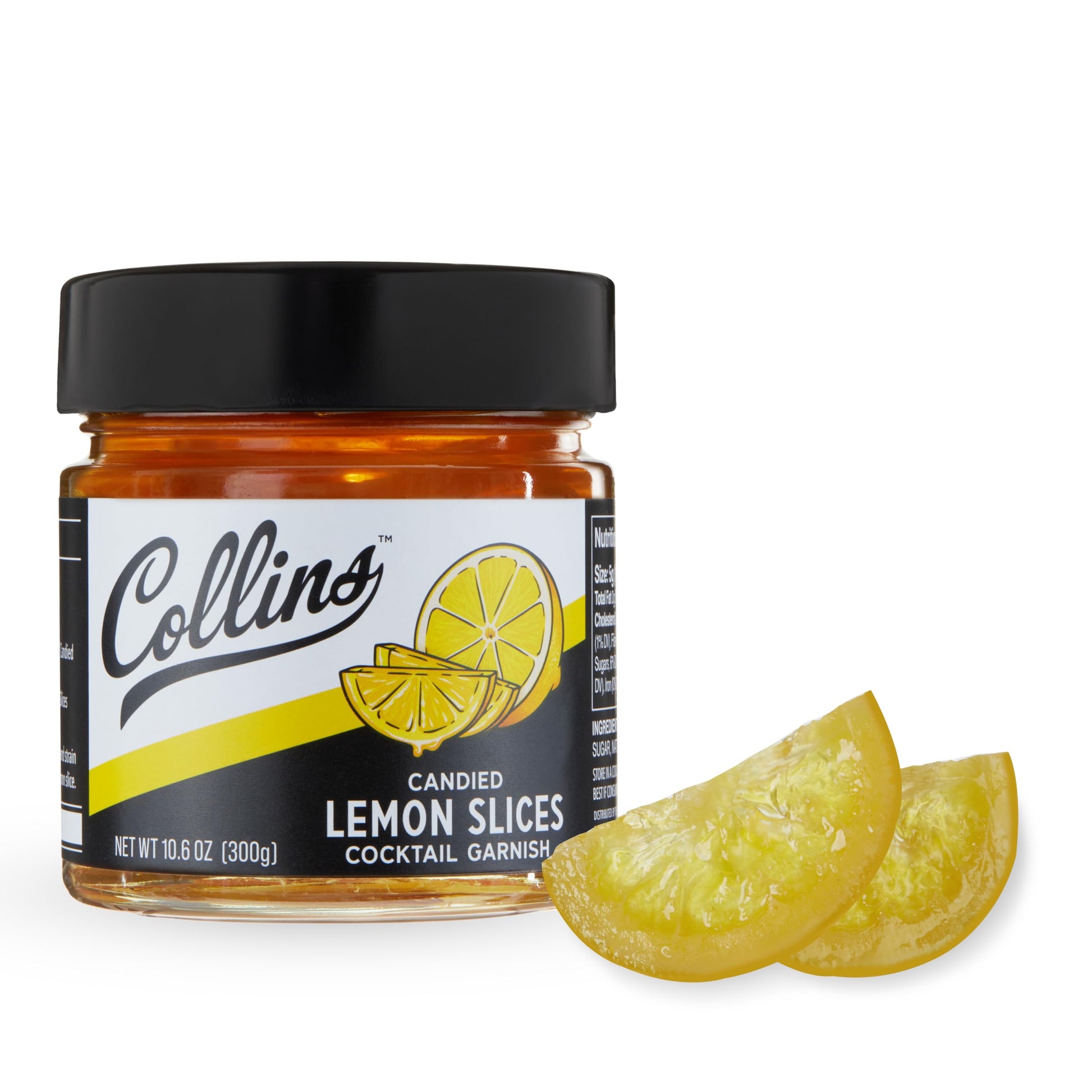 Collins Candied Lemon Slices in Syrup, Cocktail Drink Garnish, 10.6oz, Yellow, Model 11488