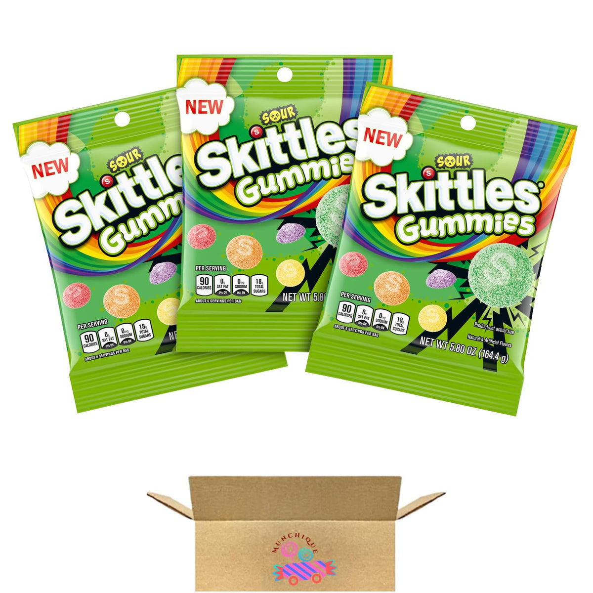 SKITTLS SOUR Gummy Candy 5.8oz Peg Bag (3 pack) - 17.4 oz total